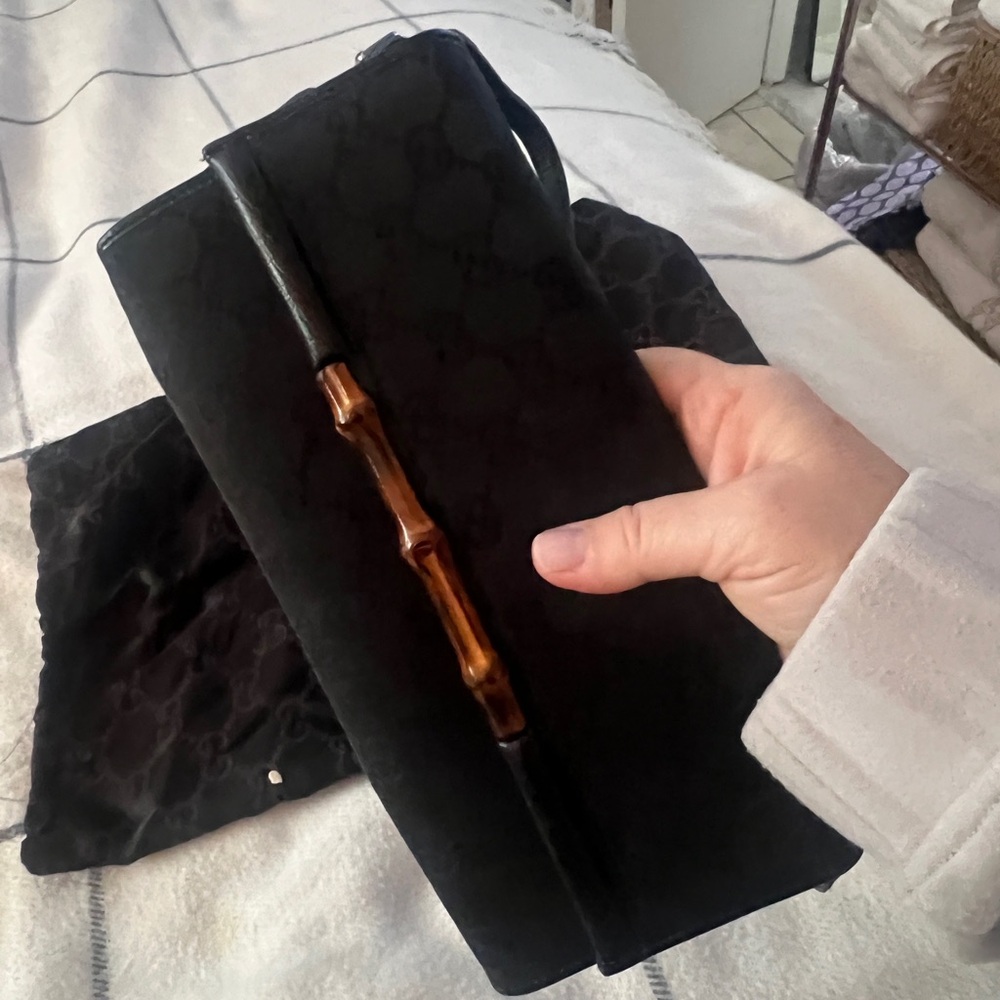 Gucci Black Clutch with Bamboo Accent